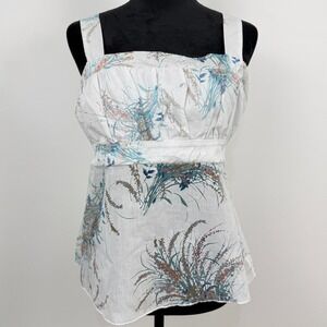 Y2K Vanity Floral Babydoll Tank Top Women L White Semi Sheer Cottagecore Boho